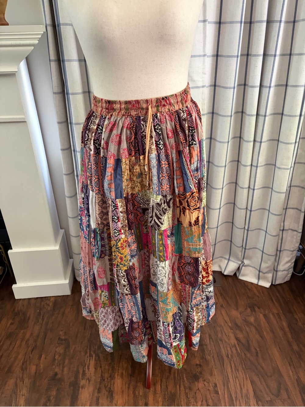 Patchwork Cotton Colorful Pull On Boho Festival Maxi Skirt - Picture 13 of 13